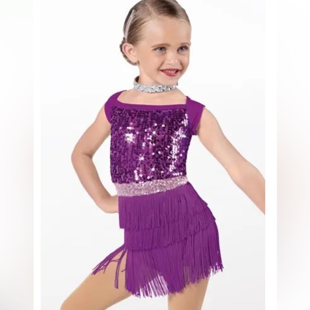 WEISSMAN Purple Sequin Fringe Dance Costume